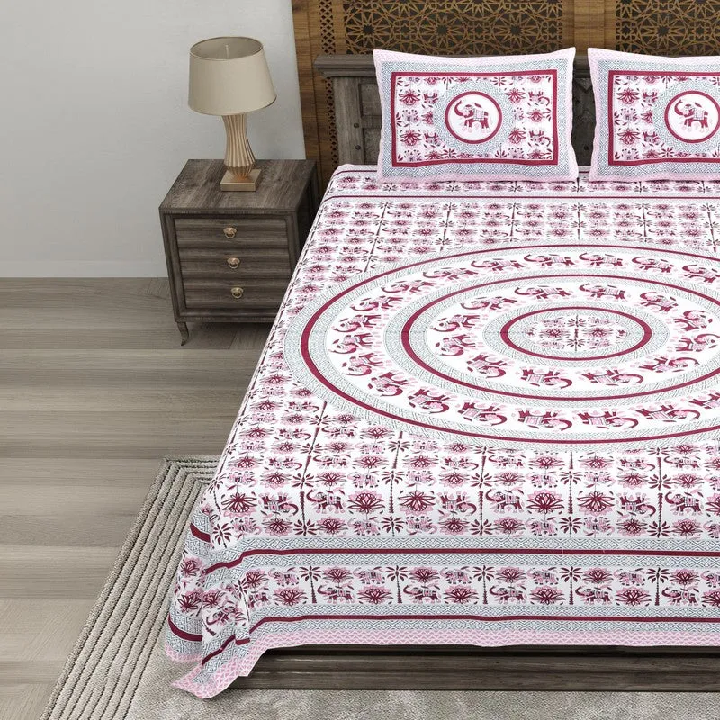 Petalel Cotton Bedsheet (White,Pink) - 240 TC media 3