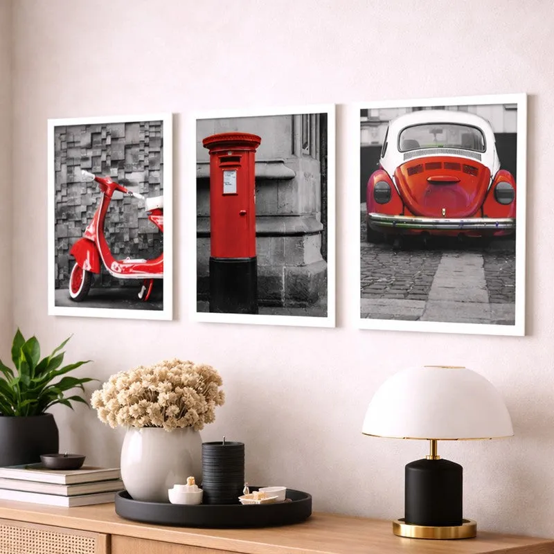 Crimson City Paper Wall Painting With MDF Frame (White) - Set Of Three media 3