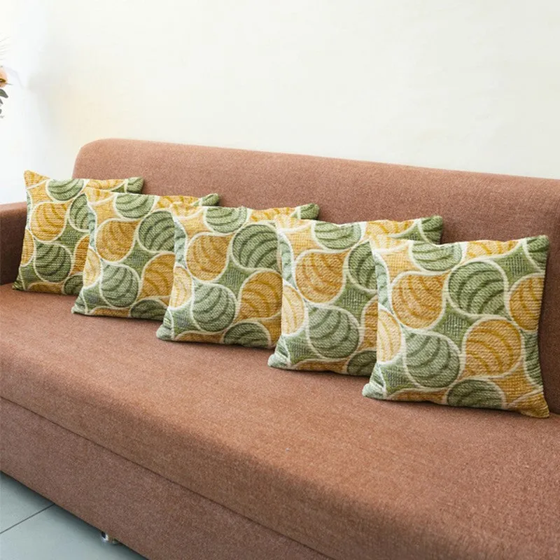 PetalPrism Cushion Cover (Green, Yellow) - Set Of Five media 4