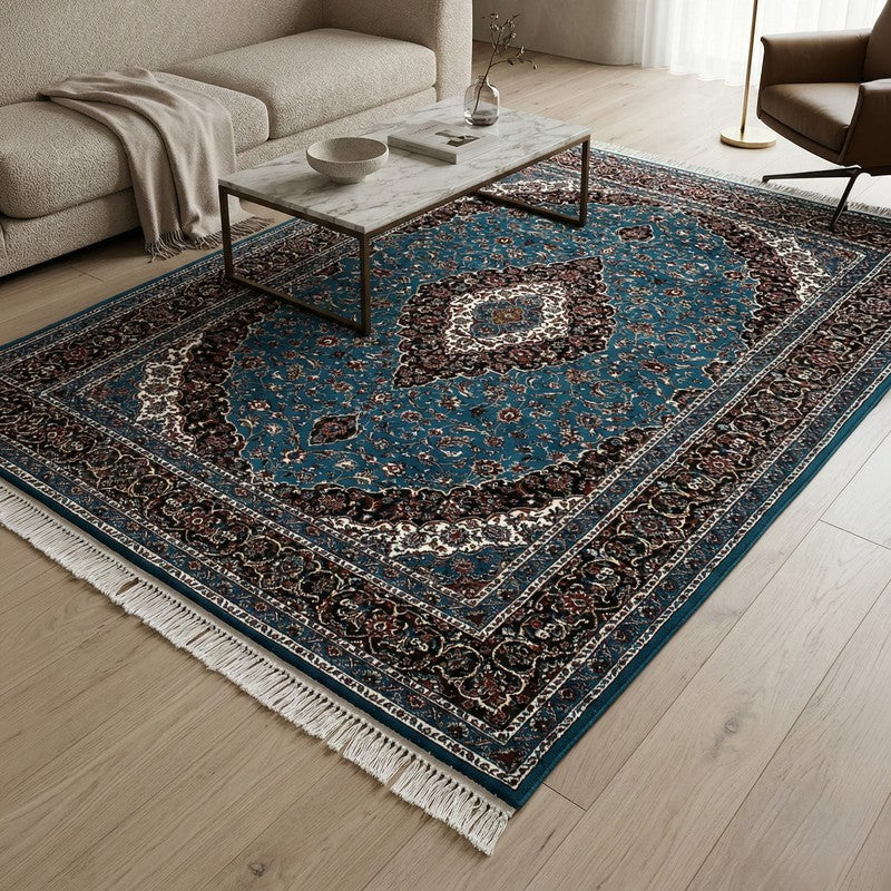 Riti Rang Artificial Silk Carpet - Blue - 6 x 9 ft