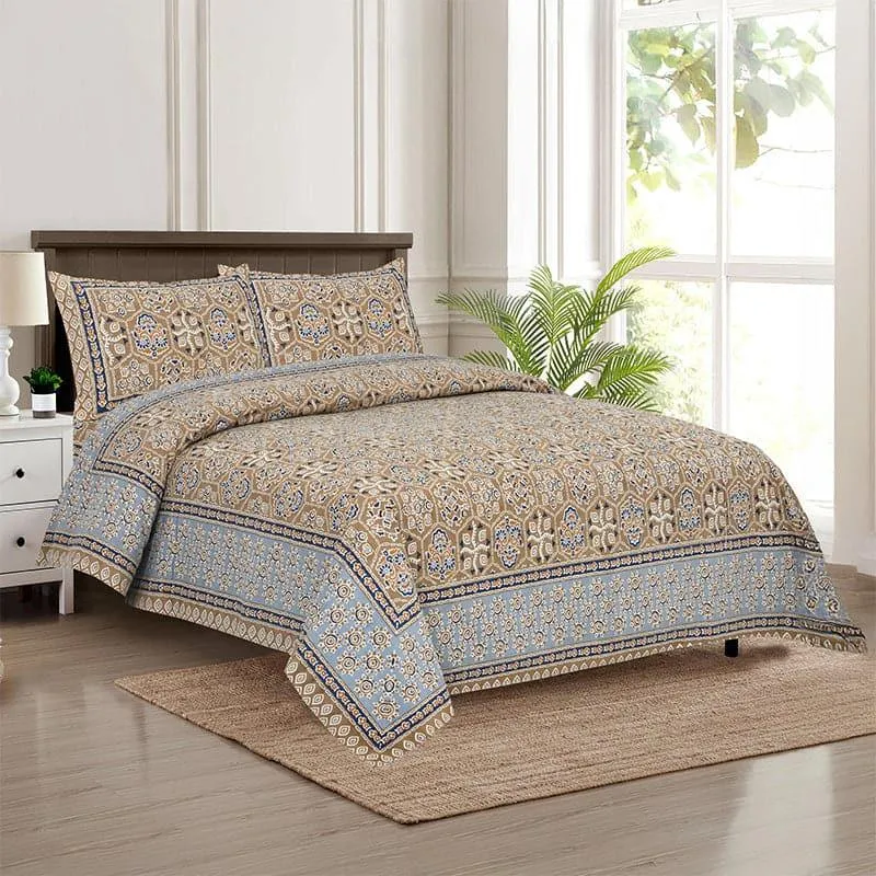 Avsara Floral Cotton Bedsheet (Brown,Grey) - 160 TC media 1