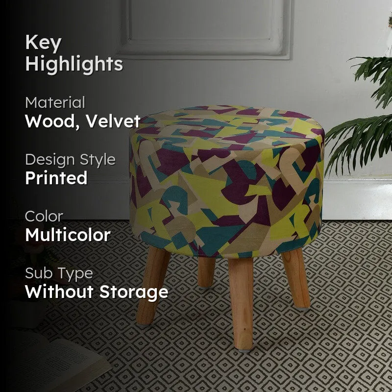 Mosiac Abstract-print Multicolor Engineered Wood Ottoman media 2