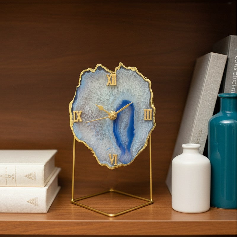 Darsh Handcrafted Agate Table Clock - Blue media 3