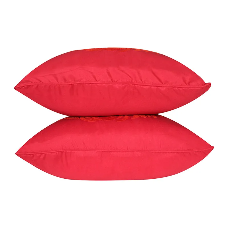 Mayflower Blooms Embroidered Cushion Cover (Red) - Set Of Two media 5