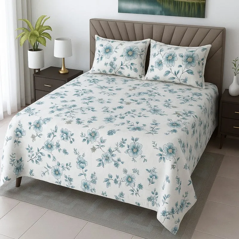 Gentle Petals Cotton Bedsheets (Teal) - 400 TC media 1