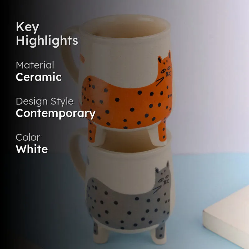 Polka Ceramic Coffee Mug (250 mL Each) - Set of Two media 2