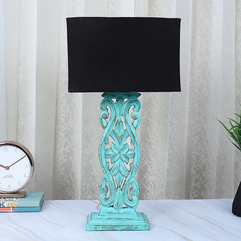 Urbane Sigil Mango Wood Table Lamp - Black,Blue media 2