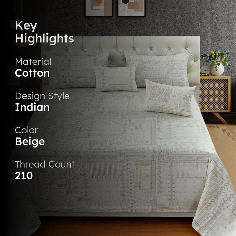 Mathieu Cotton Bedding Set (Beige/210 TC) - Five Piece Set media 2