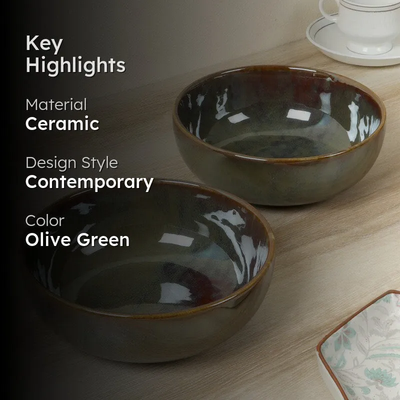 Aurelle Table Serving Bowl (Olive Green,700 mL Each) - Set Of Two media 2