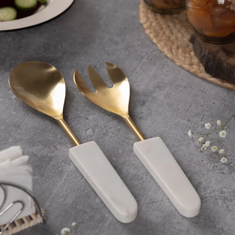 Tahara Salad Serving Set (Gold) - Two Piece Set media 1