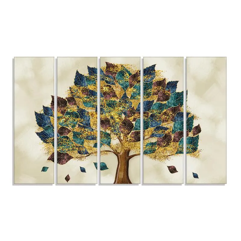 Madhuna Tree Canvas Wall Painting - Set Of Five media 4