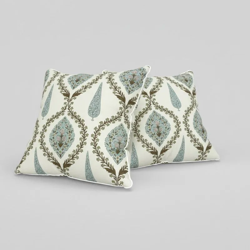 Teardrop Motif White & Green Cushion Cover Set - Set Of Two media 4