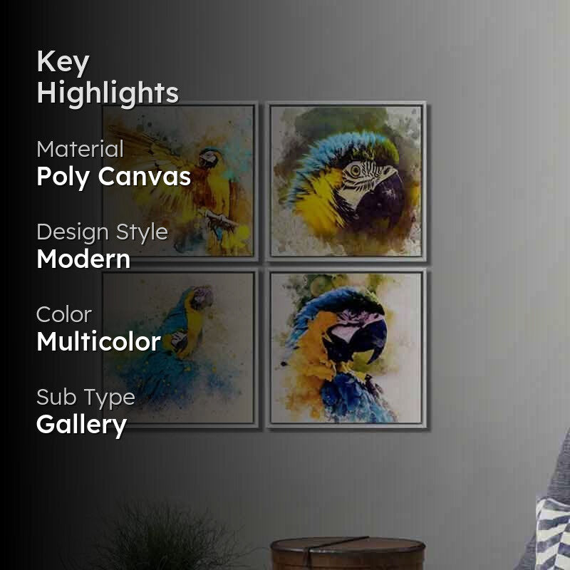 Parrots Poly Canvas Wall Art - Set of Four media 2