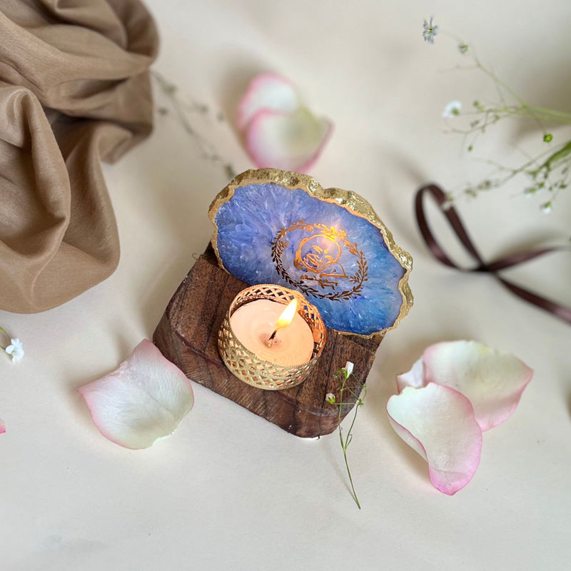 Handcrafted Agate Religious Accent With Tealight Candle Holder - Blue media 3
