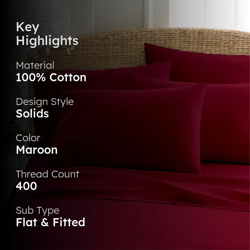Sofia 100% Cotton Satin Weave Solid Bedsheet - Maroon - 400 TC media 2