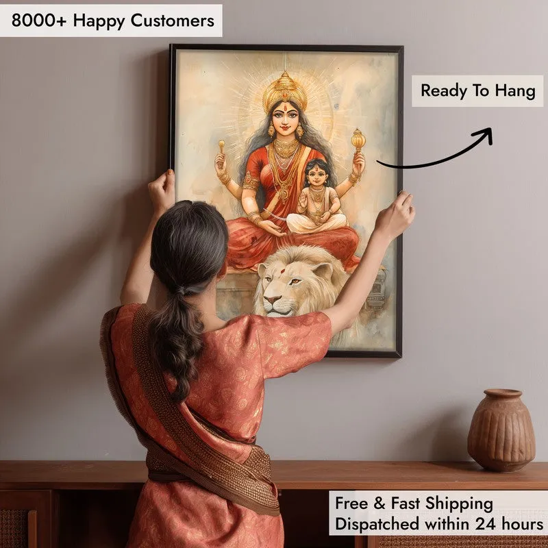 Jagadamba Spiritual Archival Paper Wall Painting With Frame - Black media 6