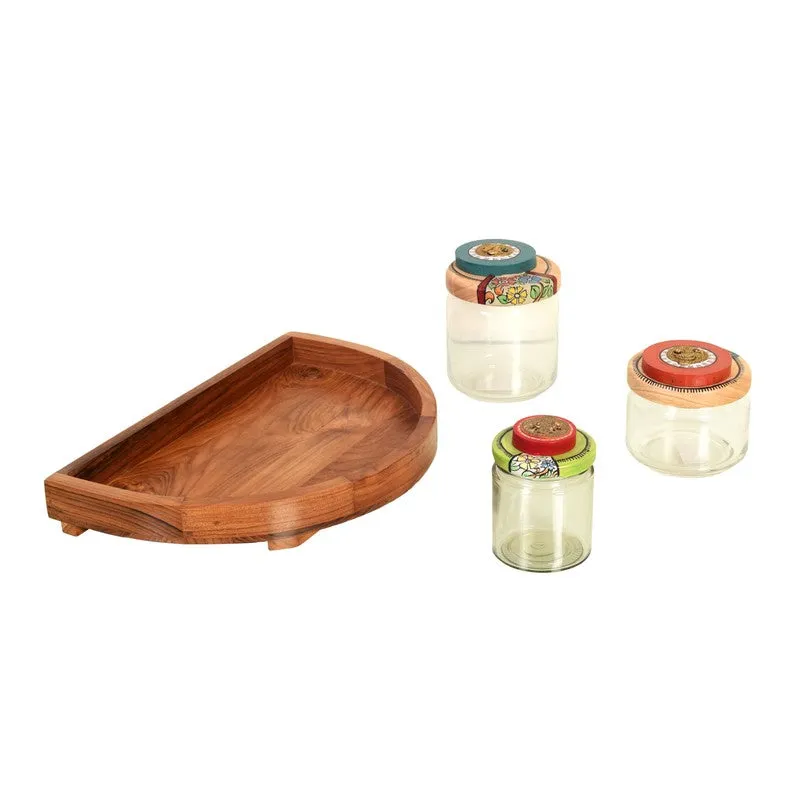 Ornara Handpainted Glass Jar Set With Wooden Base media 5