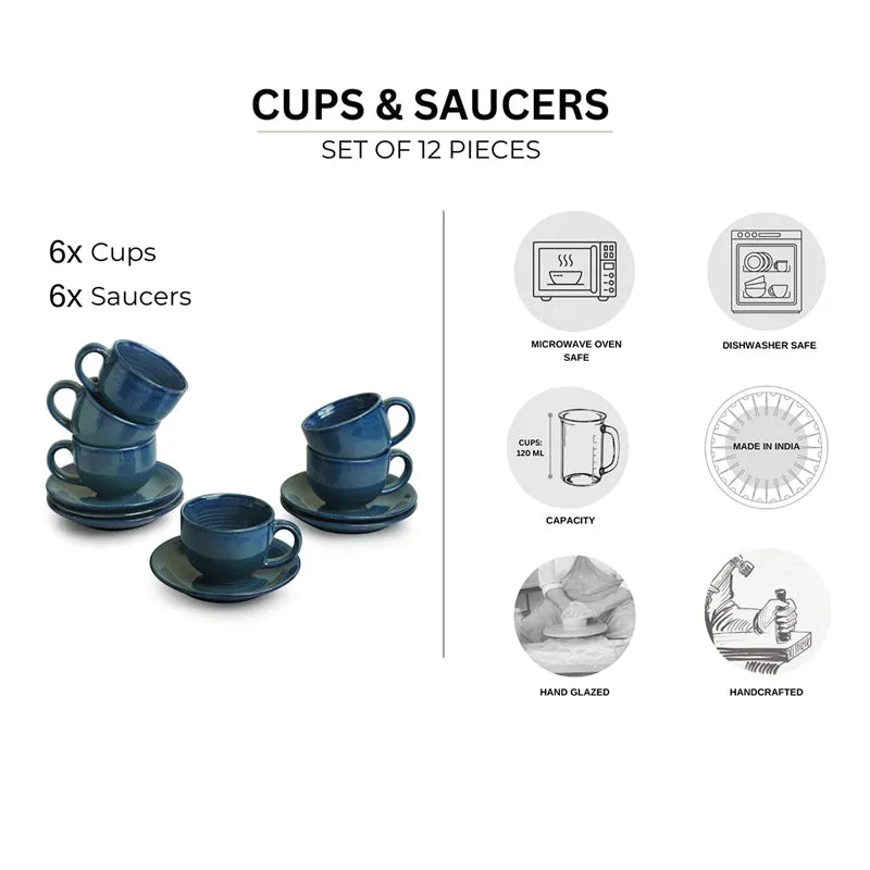Sininen Handglazed Ceramic Tea Cup With Saucer (120 ML) - Twelve Piece Set media 6
