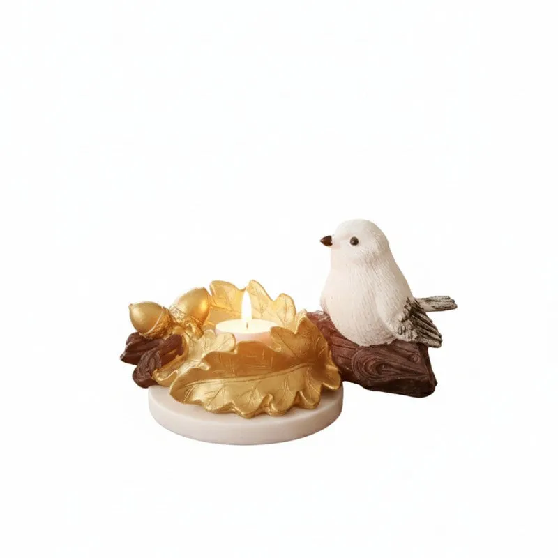 Leaf Bird Resin Tea Light Candle Holder - Gold media 8