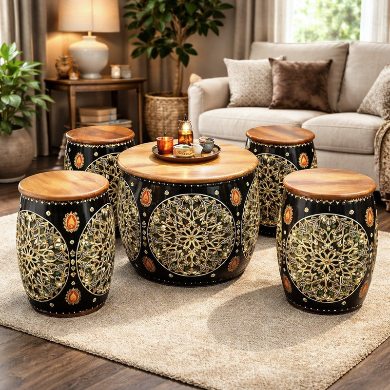 Metal Drum Accent Iron Stool Benches & Stools - Set of Five media 3