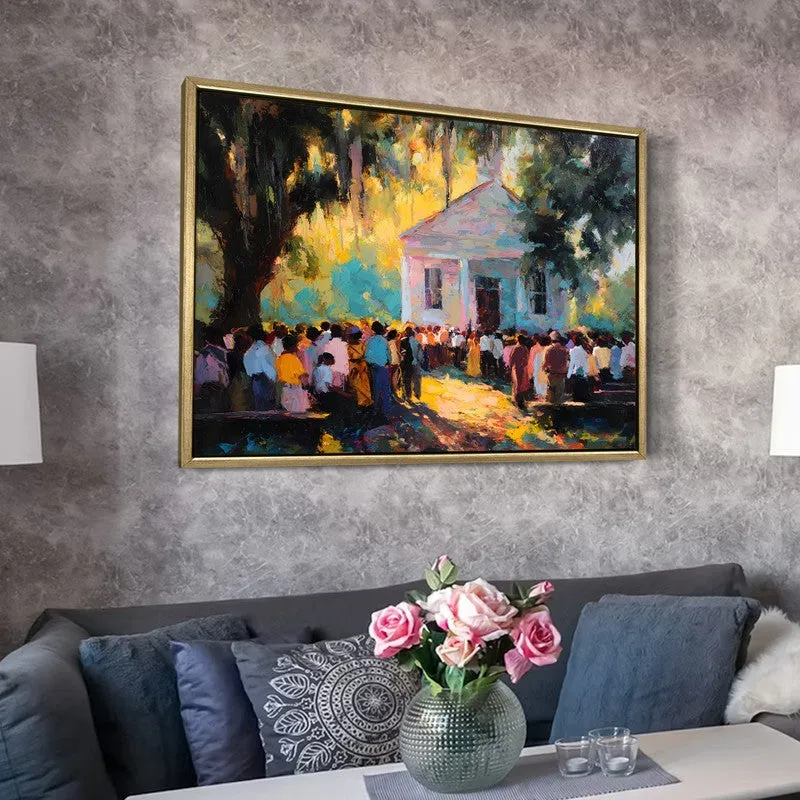 Golden Gathering Canvas Wall Painting With Frame media 6
