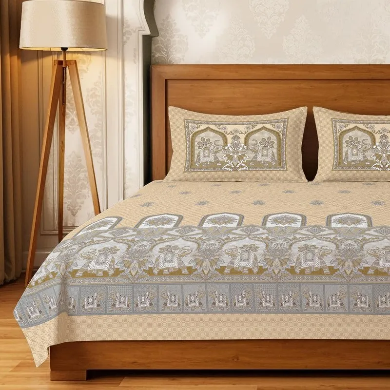 Urban Space Parampara Ethnic Fitted Cotton Bedsheet (Beige) - 300 TC media 3