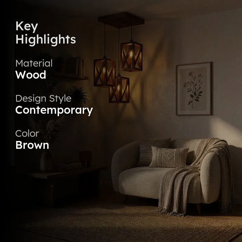 HexaCage Illume Wooden Ceiling Lamp - Brown media 2