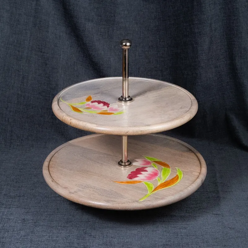 Padma Grace Lotus Wooden Two-Tier Cake Stand media 3
