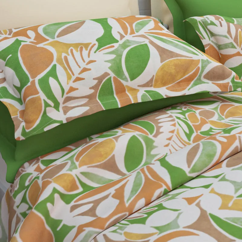 Spa Florals Cotton Bedsheet (Green, Orange) - 144 TC media 6