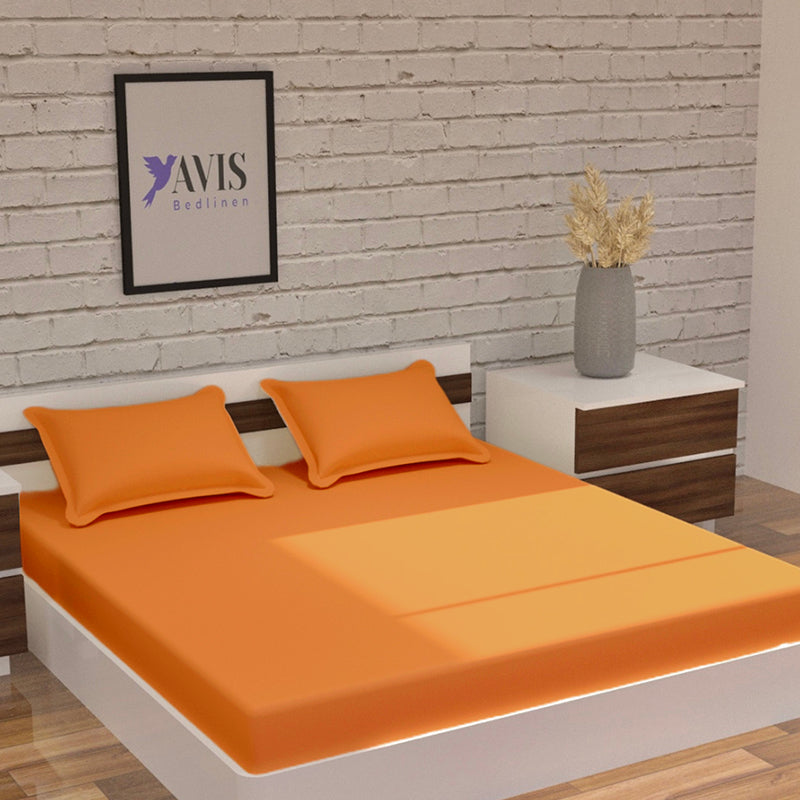 Moonweave Solid Cotton Bedsheet (Orange) - 400 TC media 3