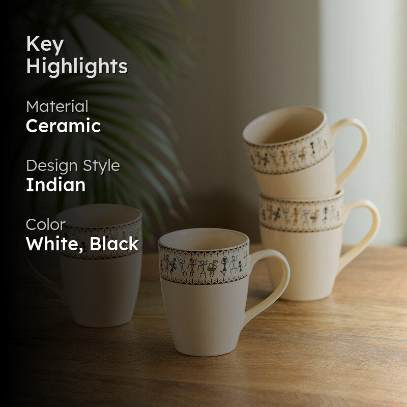 Wise Ceramic Coffee Mug (300 mL Each) - Set of Four media 2