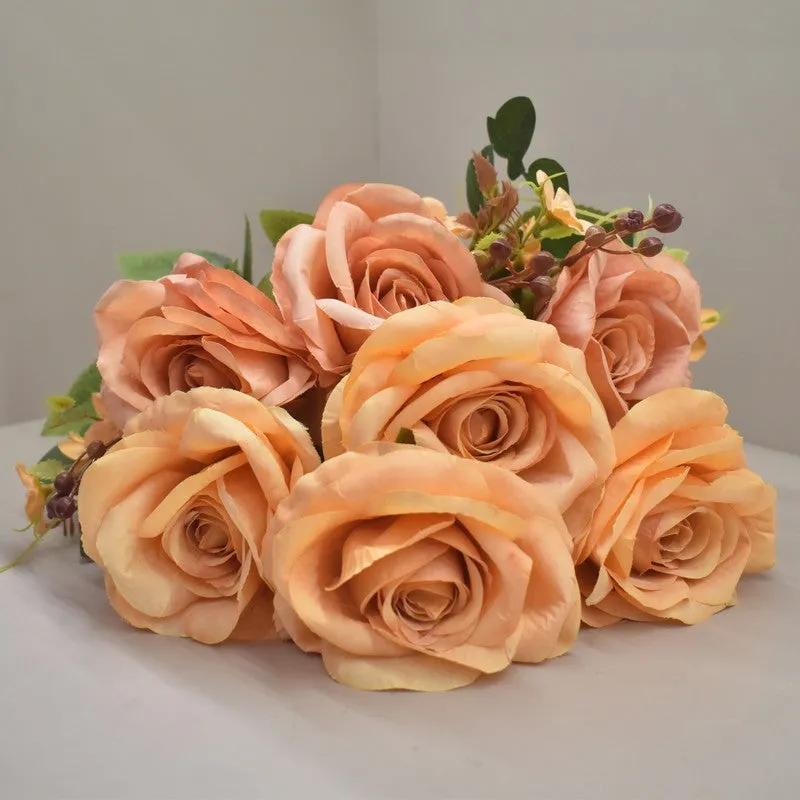 Realistic Artificial Rose Flower Bunch - Orange media 5