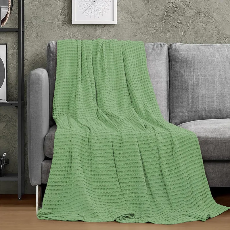 Urban Space Waffle Cotton Blanket (Sage Green) - 250 GSM media 1