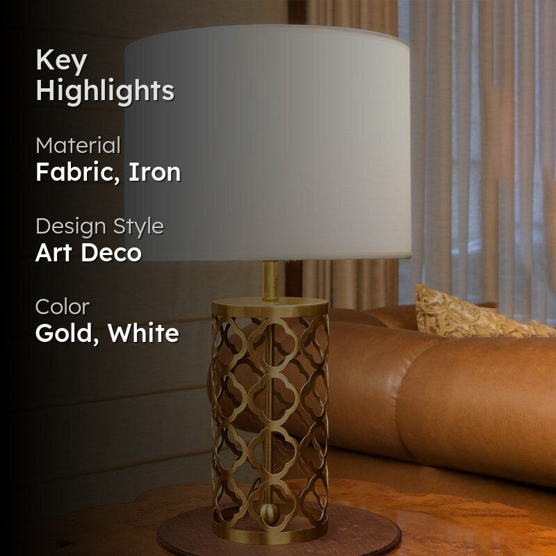 Eternal Elegance Iron LED Fabric Table Lamp - Gold,White media 2