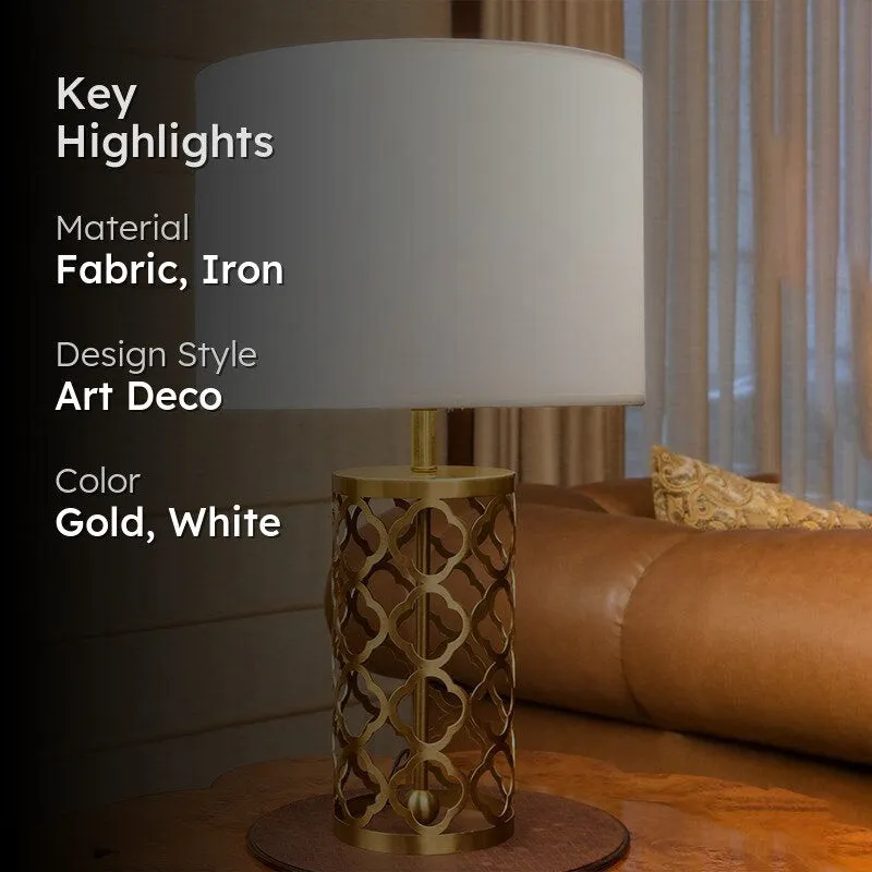 Eternal Elegance Iron LED Fabric Table Lamp - Gold,White media 2