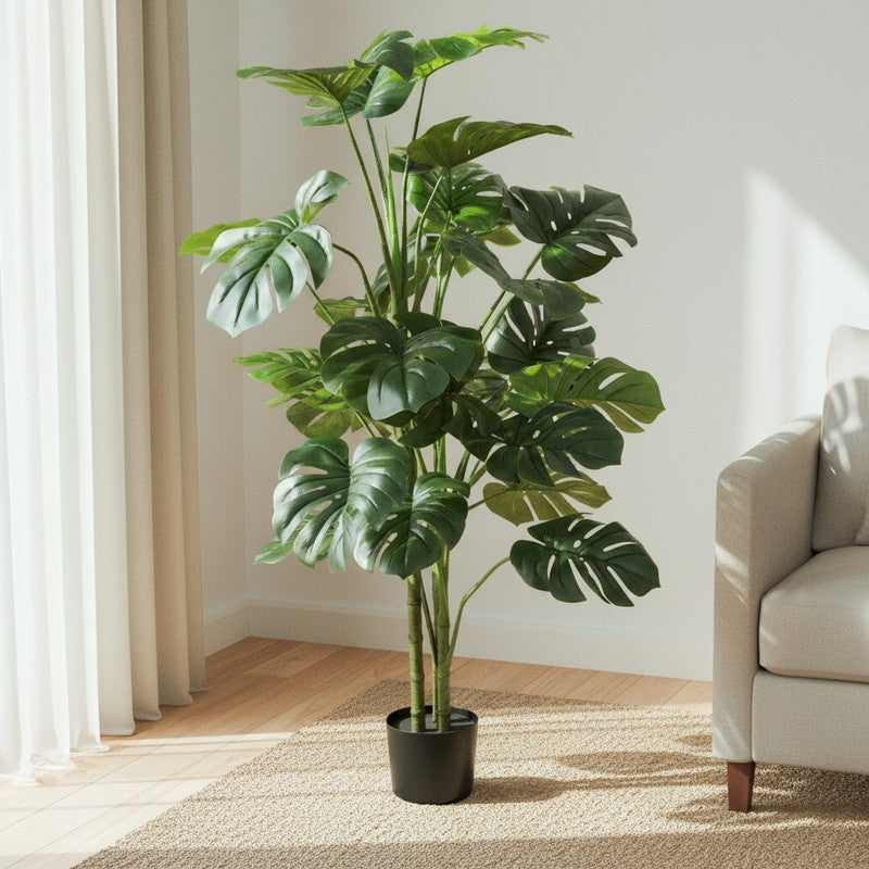 ZenStem Artificial Monstera Plant With Black Plastic Pot - 4 Feet media 3