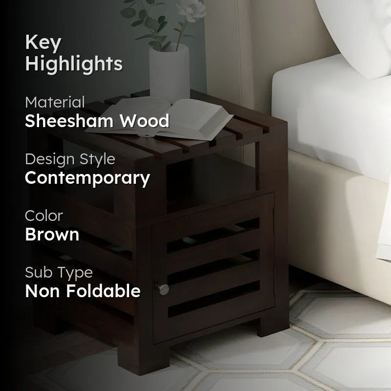 Wverix Sheesham Wooden Side & Bedside Table - Taupe media 2