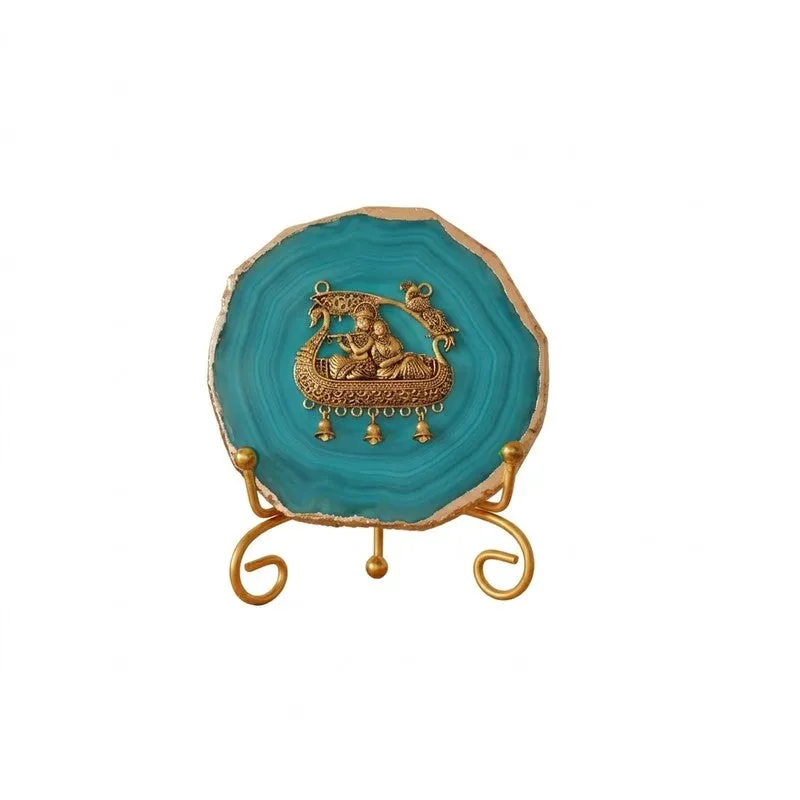 Radhe Krishna Bliss Agate Showpiece With Stand - Blue media 3