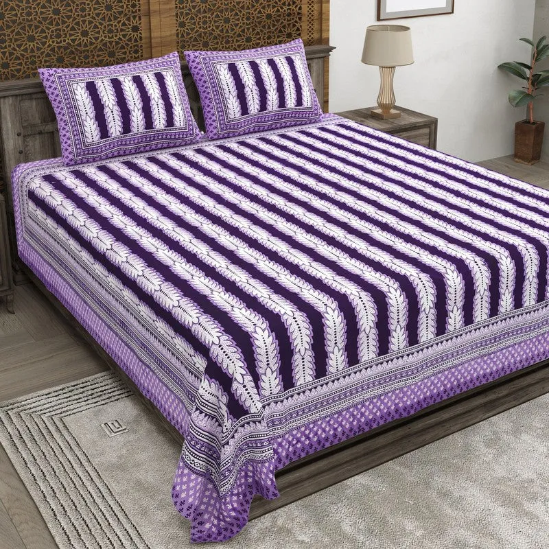 Designy Cotton Bedsheet (Purple,White) - 240 TC media 1