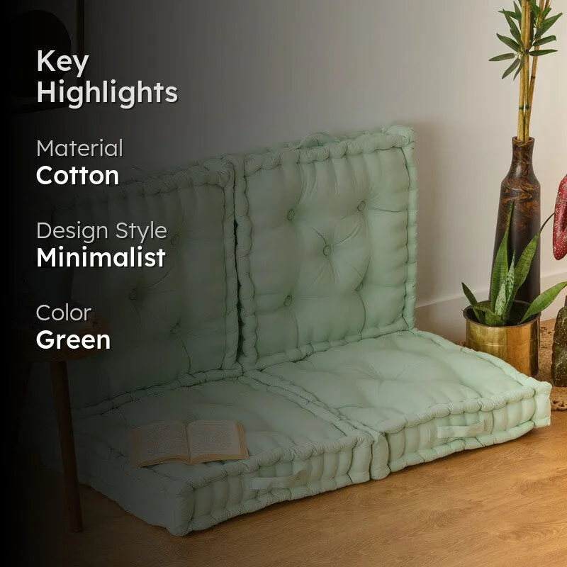 Fluffscape Solid Cotton Floor Cushion (Sage Green) - Set Of Four media 2