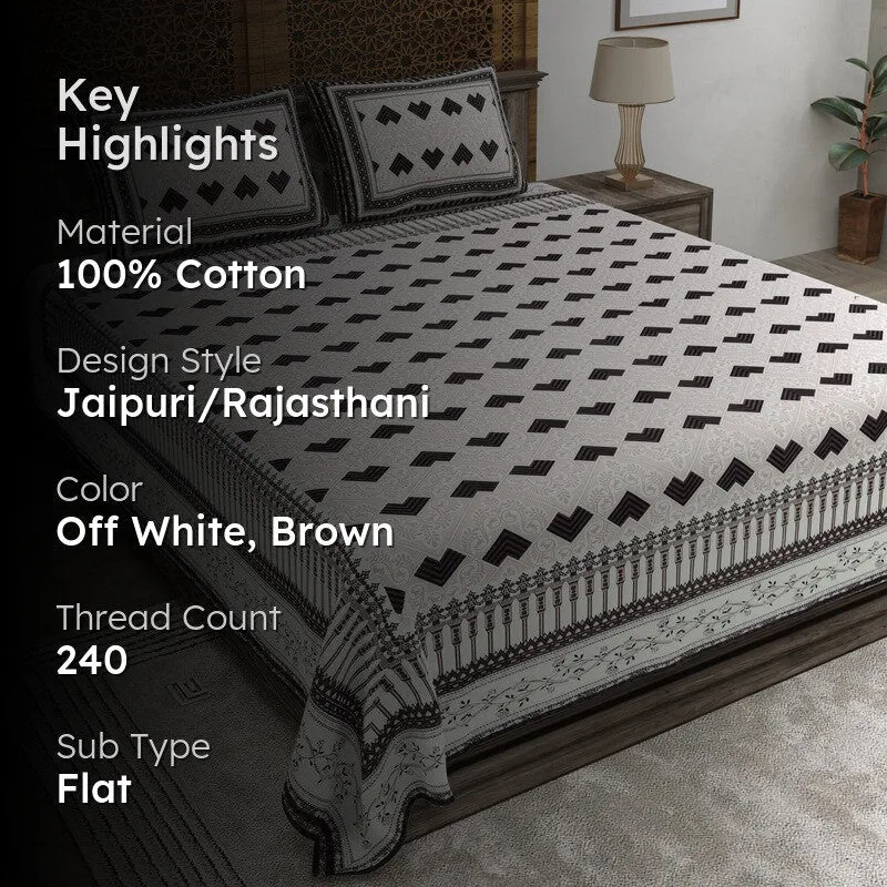 Weaveet Cotton Bedsheet (Off White,Brown) - 240 TC media 2