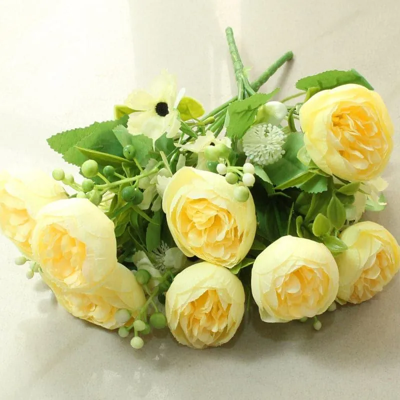 Faux Tropicana Rose Bunch (Yellow)- Set Of Two media 3