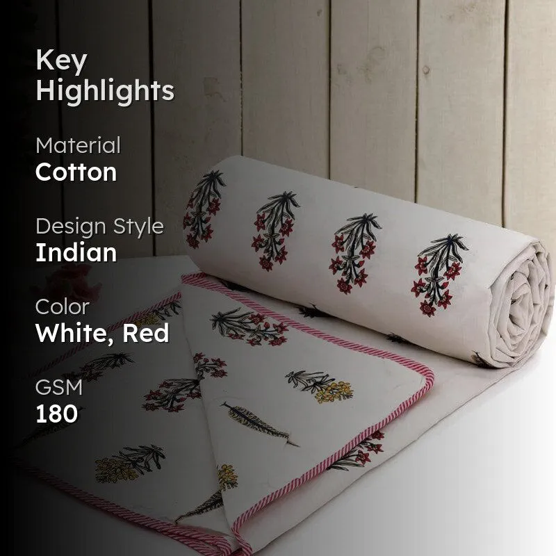 Yajna Floral Reversible Cotton Dohar (Light Pink & White) - 180 GSM media 2
