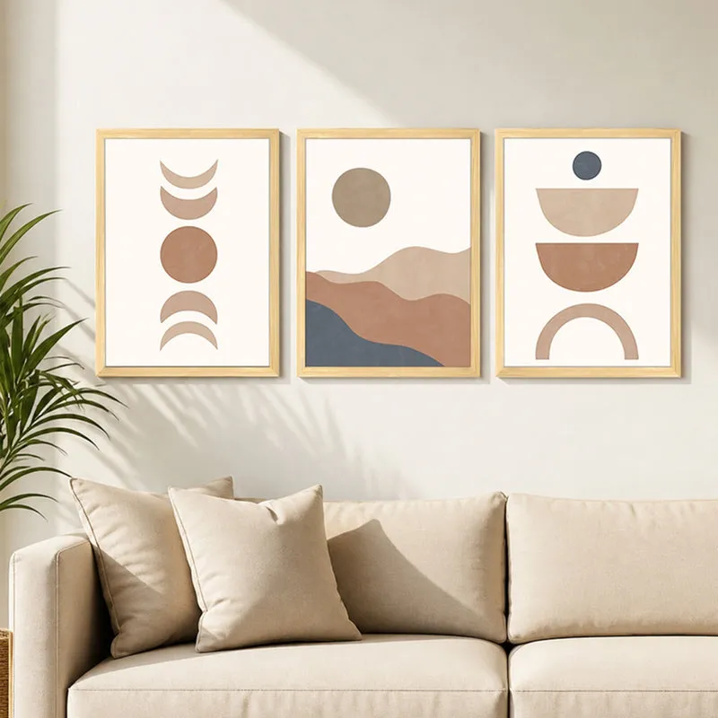 Earth Tone Abstract Wall Painting With Frame - Set Of Three media 2