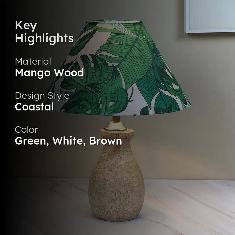 Kaizen Curve Printed Mango Wood Table Lamp - Green,White,Brown media 2