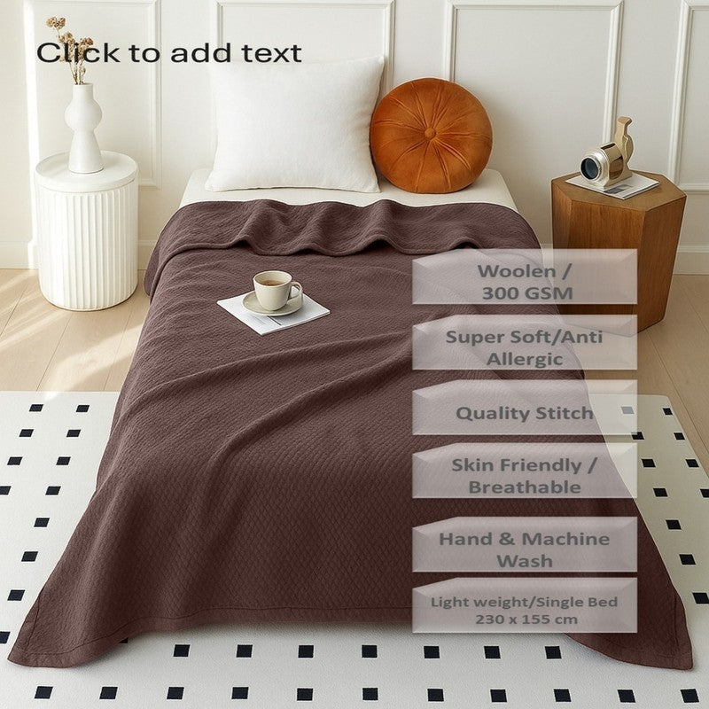 Plushyn Solid Woolen Blanket (Grey) - 300 GSM media 6