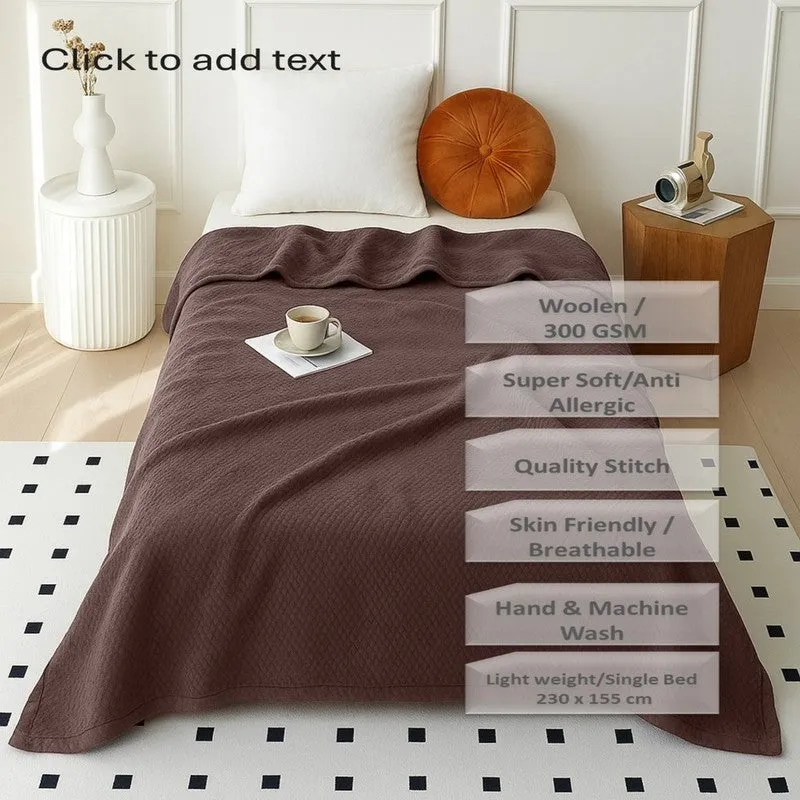 Plushyn Solid Woolen Blanket (Grey) - 300 GSM media 6