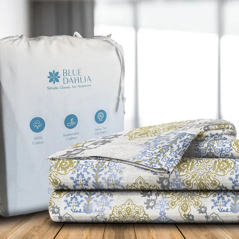 Pastel Brocade Printed Cotton Duvet Cover - Blue media 8