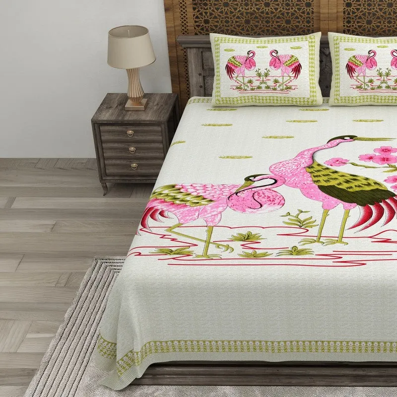 Classica Cotton Bedsheet (Green,Pink) - 240 TC media 3