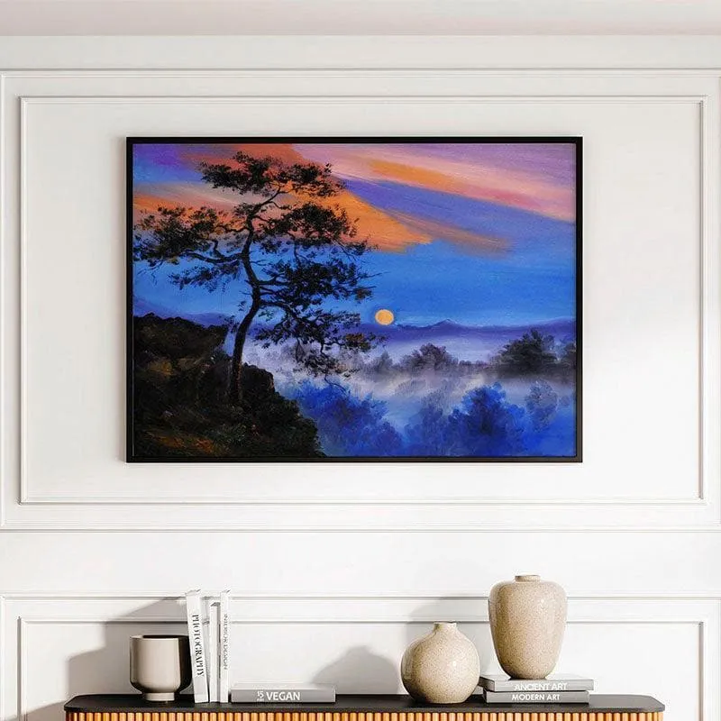 Tree On The Mountain Canvas Wall Painting - Black Frame media 1